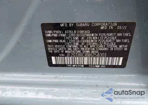 2022 Subaru Crosstrek Sport z USA, uszkodzony, nr VIN JF2GTHRC4NH254001